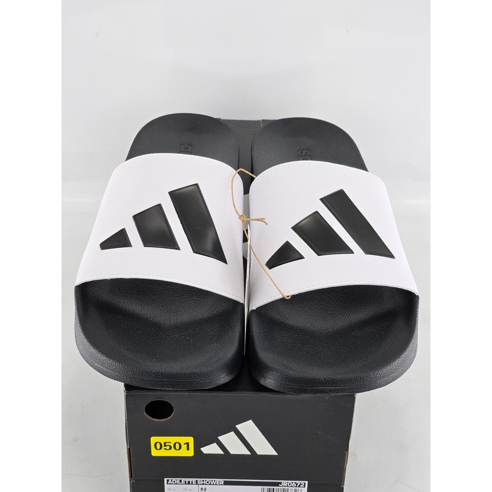 Adidas Adilette Shower Mens Size 18 White Black Slides JR0672 - New - Picture 10 of 14